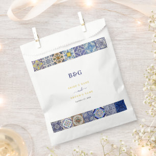 Mediterranean Portuguese Tiles Pattern Wedding Favour Bag
