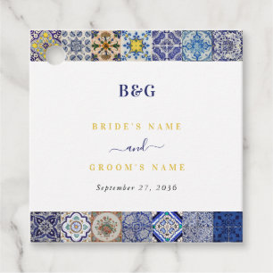 Mediterranean Portuguese Tiles Pattern Wedding Favour Tags