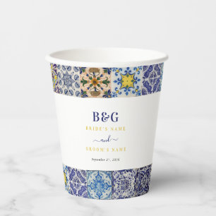 Mediterranean Portuguese Tiles Pattern Wedding Paper Cups