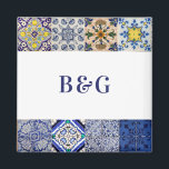 Mediterranean Portuguese Tiles Wedding Favour Magnet<br><div class="desc">A modern yet rustic Mediterranean Portuguese tiles pattern wedding design. A colourful Mediterranean themed design that uses different vintage tile designs to create an elegant summer wedding design. A charming Portuguese, Italian and Spanish influenced Mediterranean tiles design using classy script typography. An elegant Portuguese tiles themed wedding magnet favour design...</div>