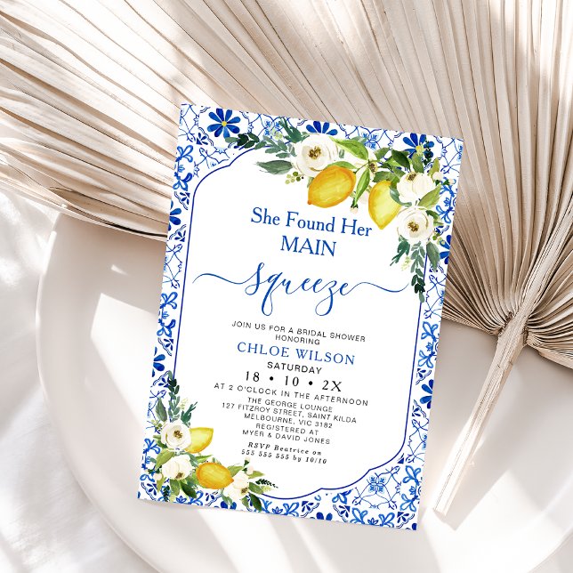 Mediterranean Positano Main Squeeze Bridal Shower  Invitation (She Found Her Main Squeeze Bridal Shower Invitation, Mediterranean Positano, Lemon Bridal Shower)