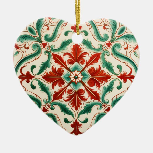 Mediterranean Red Blossom Ceramic Ornament (Front)