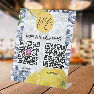 Mediterranean Restaurant Menu Instagram Qr Code Pedestal Sign