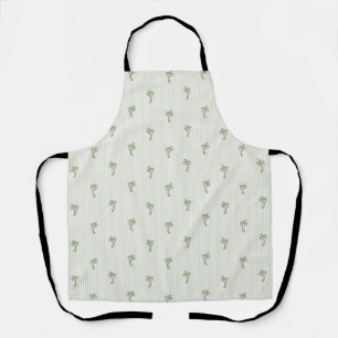 Mediterranean Riviera Palm Tree Stripes Olive  Apron