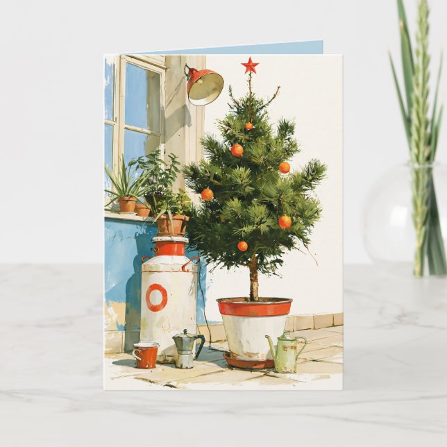 Mediterranean Rooftop Christmas Tree Card (Front)