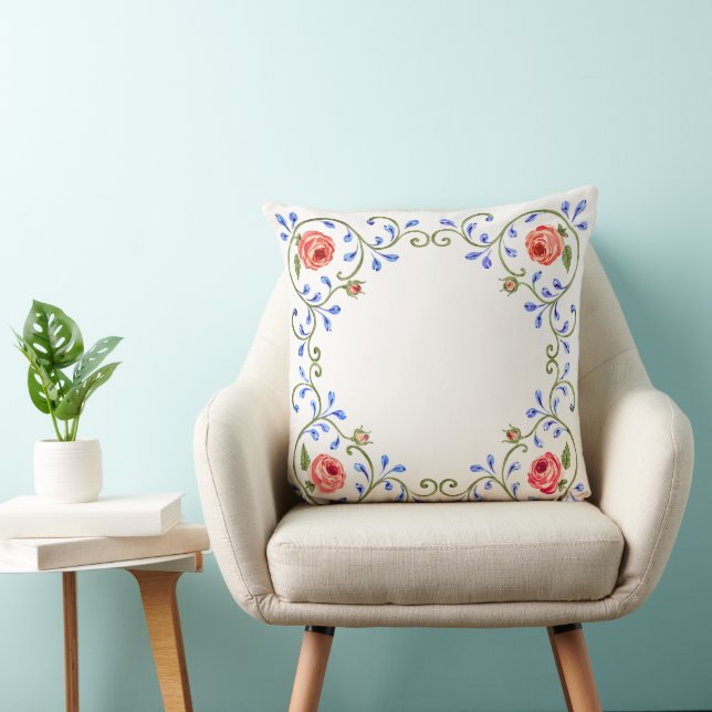 Mediterranean Rose Design Throw Pillow (Chair)