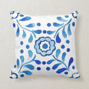 Mediterranean Royal Blue Tile Santorini  Throw Pillow