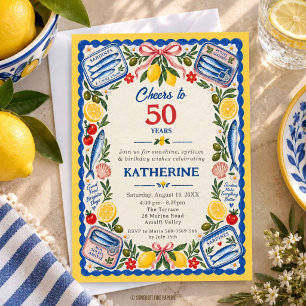 Mediterranean Sardines and Lemons Birthday Invitation