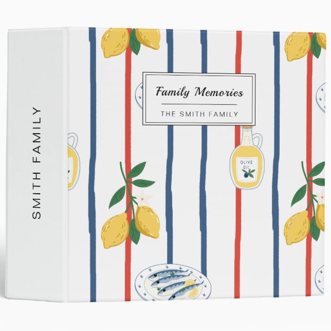 Mediterranean Sardines and Lemons Pattern Binder (Front/Spine)