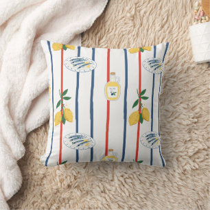 Mediterranean Sardines and Lemons Pattern Throw Pillow
