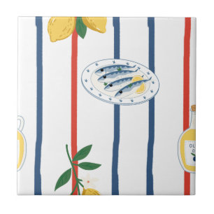 Mediterranean Sardines and Lemons Pattern Tile