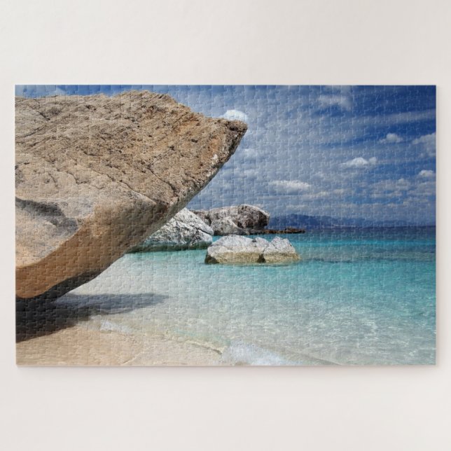 Mediterranean Sea beach with big rocks on Sardinia Jigsaw Puzzle (Horizontal)