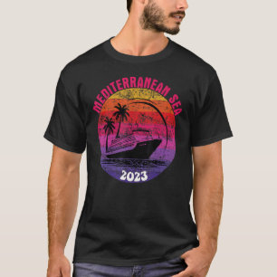 Mediterranean Sea Cruise 2023 Retro Sunset Family T-Shirt