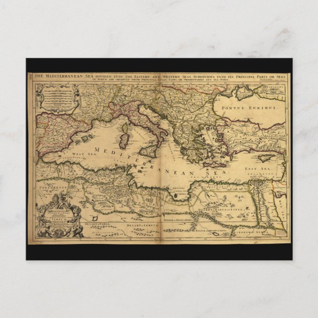 Mediterranean Sea Divided into its Principall part Postcard (Front)