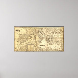 Mediterranean Sea Map by Guillaume Sanson (1680) Canvas Print