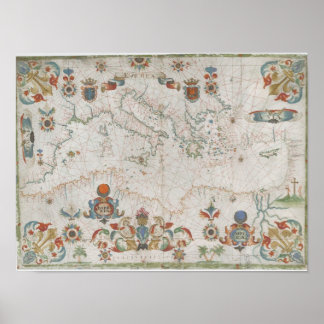 Mediterranean Sea Old Map Poster