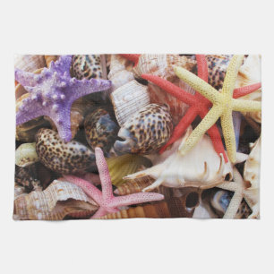 Mediterranean sea shells and starfish kitchen towel