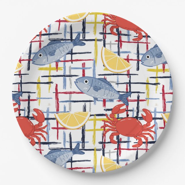 Mediterranean Seafood Market Pattern (1) Paper Plate (Front)