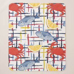 Mediterranean Seafood Market Pattern (1) Sherpa Blanket