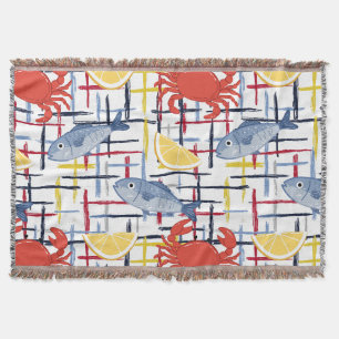 Mediterranean Seafood Market Pattern (1) Throw Blanket