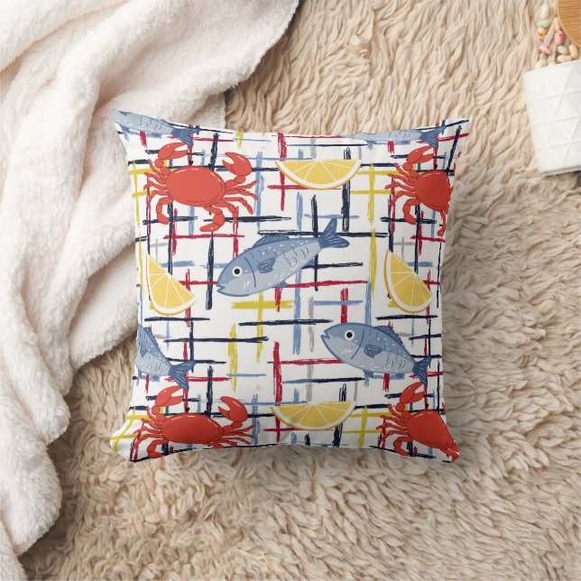 Mediterranean Seafood Market Pattern (1) Throw Pillow (Blanket)