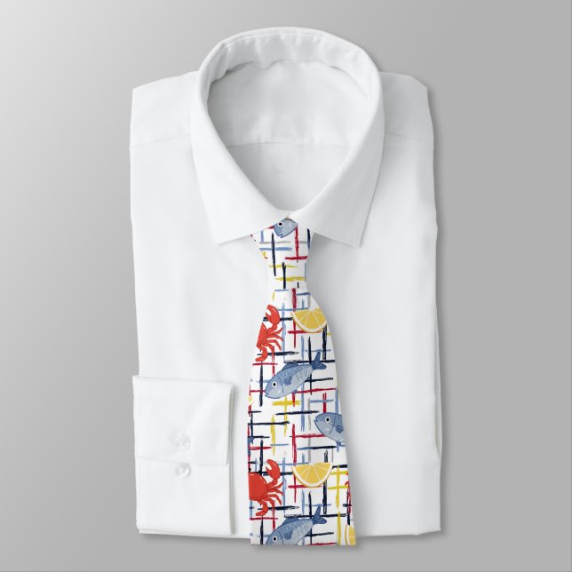 Mediterranean Seafood Market Pattern (1) Tie (Tied)