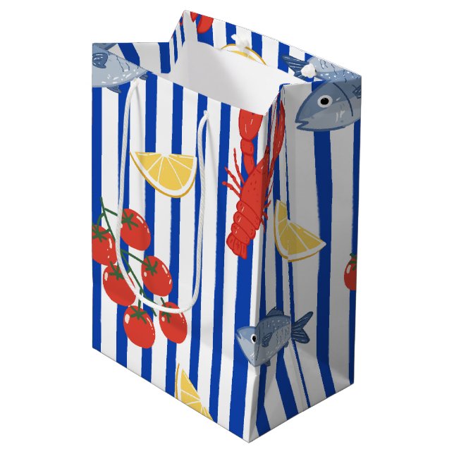 Mediterranean Seafood Market Pattern (2) Medium Gift Bag (Front Angled)
