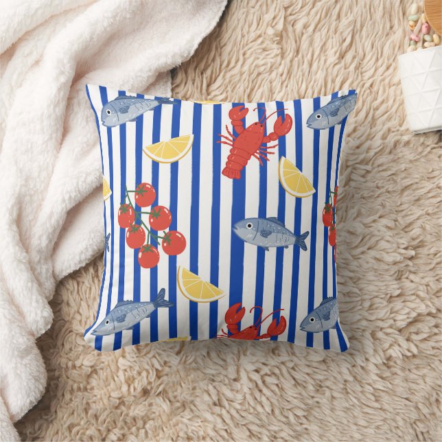 Mediterranean Seafood Market Pattern (2) Throw Pillow (Blanket)