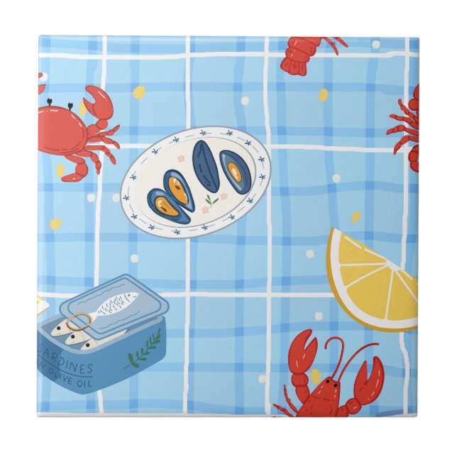 Mediterranean Seafood Market Pattern (2) Tile (Front)
