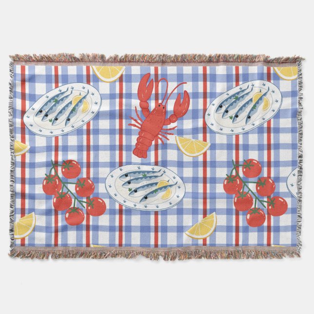 Mediterranean Seafood Market Pattern (3) Throw Blanket (Front)