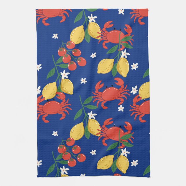 Mediterranean Seafood Market Pattern (4) Kitchen Towel (Vertical)