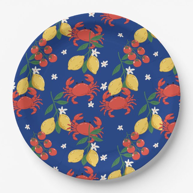 Mediterranean Seafood Market Pattern (4) Paper Plate (Front)