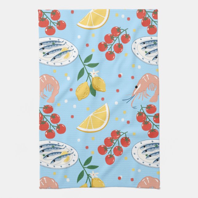 Mediterranean Seafood Market Pattern (5) Kitchen Towel (Vertical)