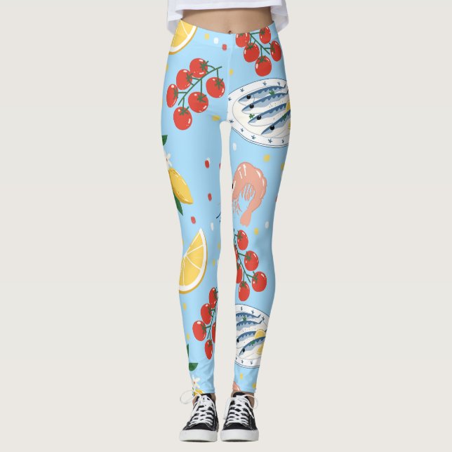 Mediterranean Seafood Market Pattern (5) Leggings (Front)