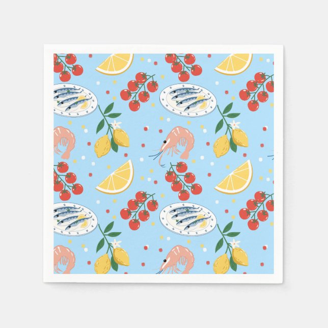 Mediterranean Seafood Market Pattern (5) Napkin (Front)