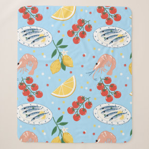 Mediterranean Seafood Market Pattern (5) Sherpa Blanket