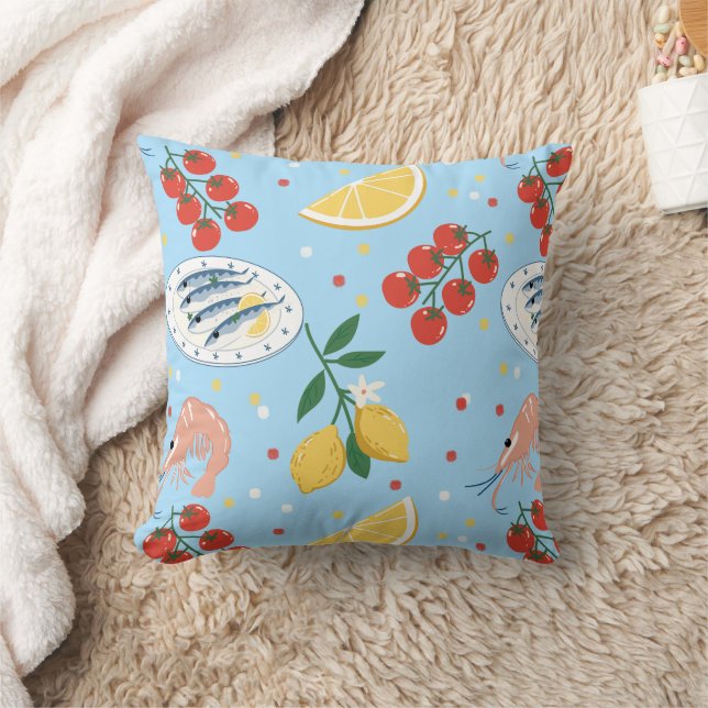 Mediterranean Seafood Market Pattern (5) Throw Pillow (Blanket)