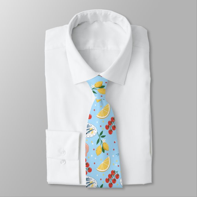 Mediterranean Seafood Market Pattern (5) Tie (Tied)