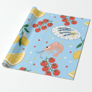 Mediterranean Seafood Market Pattern (5) Wrapping Paper