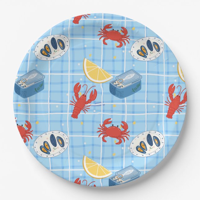 Mediterranean Seafood Market Pattern (6) Paper Plate (Front)