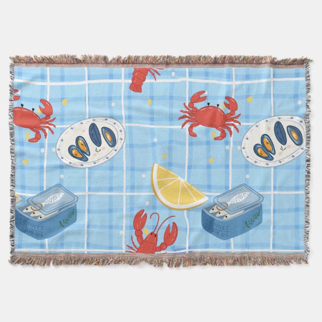 Mediterranean Seafood Market Pattern (6) Throw Blanket (Front)