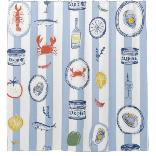 Mediterranean Seafood Sardine Blue Stripe Pattern
