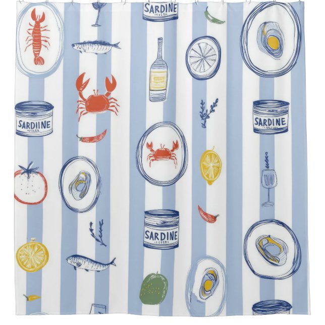 Mediterranean Seafood Sardine Blue Stripe Pattern (Front)