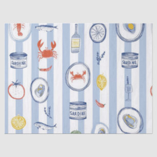 Mediterranean Seafood Sardine Blue Stripe Pattern Tissue Paper