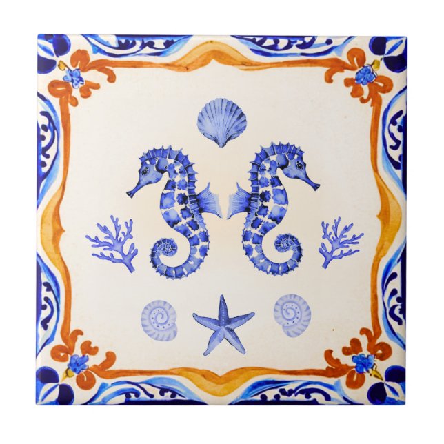 Mediterranean Seahorses Tile (Front)
