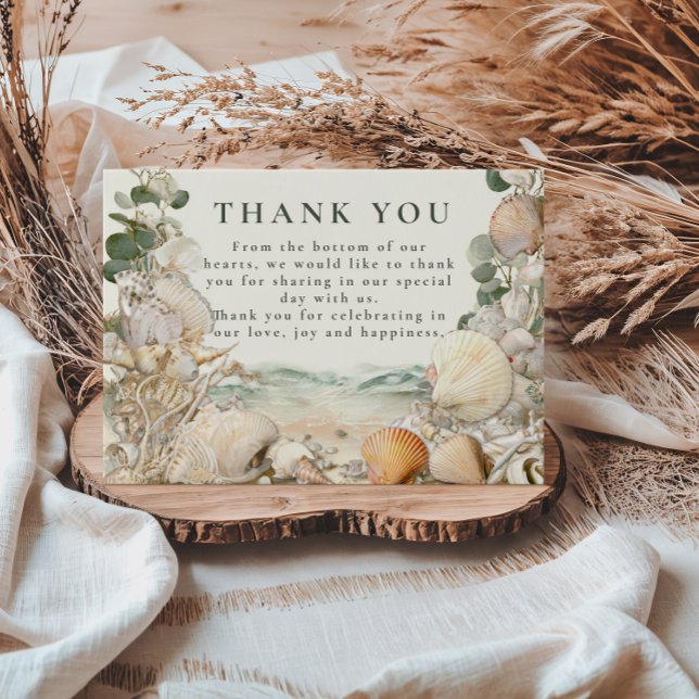 Mediterranean Seashell Botanical Wedding Thank You Card (Creator Uploaded)