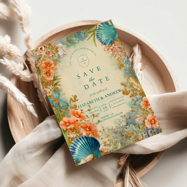 Mediterranean Seashell Elegance Wedding Save The Date (Creator Uploaded)