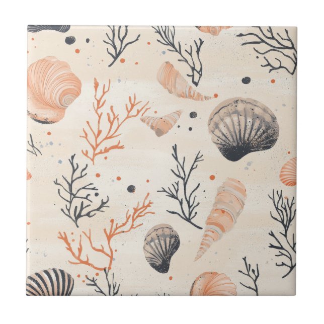 Mediterranean Seashell Starfish Coral Sand Tile (Front)
