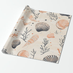 Mediterranean Seashell Starfish Coral Sand Wrapping Paper