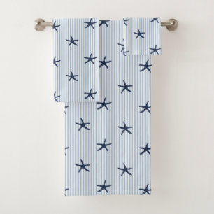 Mediterranean Seaside Starfish Stripe Coastal Navy Bath Towel Set